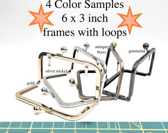 6x3 Purse Frame with LOOPS Antique Brass Gold Metal Clutch Gunmetal Silver Nickel Kiss Lock DIY Crossbody Bag Flower Girl White Bridesmaids