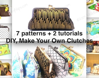 DIY Clutch PDF Tutorials Purse Making Instructions with 7 patterns Coin Pouch Handbag Pattern Digital Download