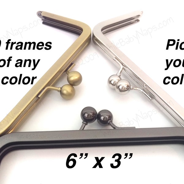 10 frames of 6x3 inch purse frames - clutch frames in Antique Brass, Duskcoat Gunmetal™ or Nickel silver