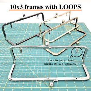 10x3 Metal Purse Frame with LOOPS Silver Crossbody Bag Anti Brass Mother's Day Gift Kiss Clasp Cosmetic Bag Fancy Satchel 10" Nickel Frames