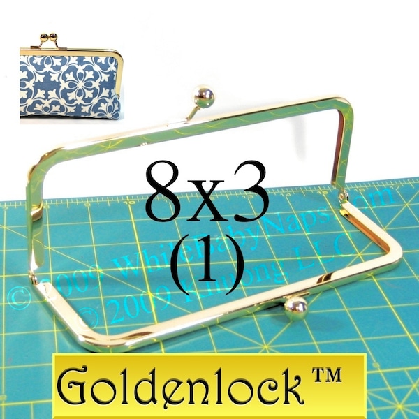 1 frame of 8x3 Goldenlock™ metal purse frame, 14k gold tone clutch frame, weddings, evening clutch, date night clutch, 8" purse frame