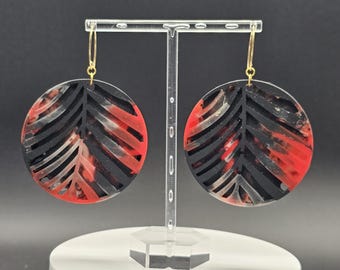 Modern red and black large, round statement earrings