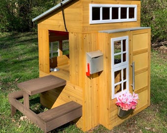 Backyard Discovery Wooden Playhouse with Picnic Table, Mailbox and Outdoor Grill