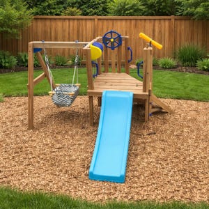 Swing Set for Backyard, Wooden Toddler Outdoor Playset, Kids Slide Jungle gym