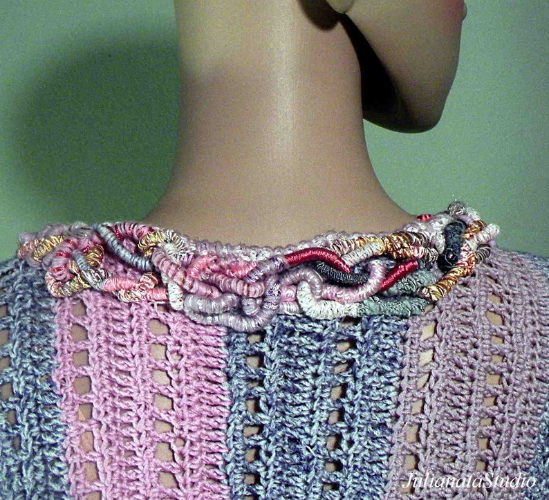 Top Quality Italian Materials ELEGANT SWEATERBLOUSE Wearable Fiber Art As It/'s Finest Blowout Sale Freeform Crochet Technique