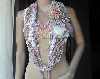 ELEGANT BOHEMIAN SHOULDERPIECE - Scarf/Necklace/Cowl/Shawnette - Fiber/Textile Art as It's Finest, Richly Embellished