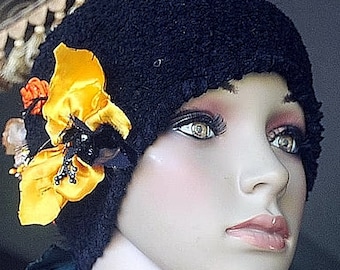 SKULLCUP AS ARTFORM - Wearable Fiber Art Headpiece, La Belle Epoque, Retro Style