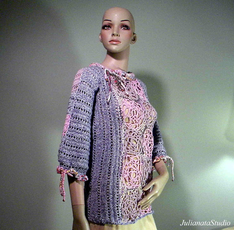 Top Quality Italian Materials ELEGANT SWEATERBLOUSE Wearable Fiber Art As It/'s Finest Blowout Sale Freeform Crochet Technique