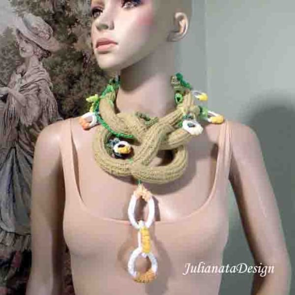 Blowout Sale - COLLIER PORTUGAIS/LARIAT - Fiber Art Jewelry as It's Finest, motif de dentelle irlandaise, technique de crochet de forme libre