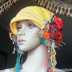 HEADPIECE AS ARTFORM - Wearable Fiber Art as it Finest, Versatile Transformer Hat into Turban, Two Removable Brooches, La Belle Epoque