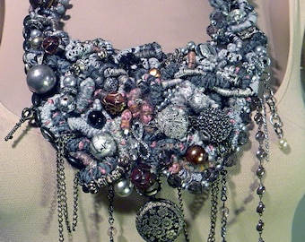 EXQUISITE ADRIATIC NECKLACE - Wearable Fiber Art Jewelry As It's Best, Richly Beaded & Embellished