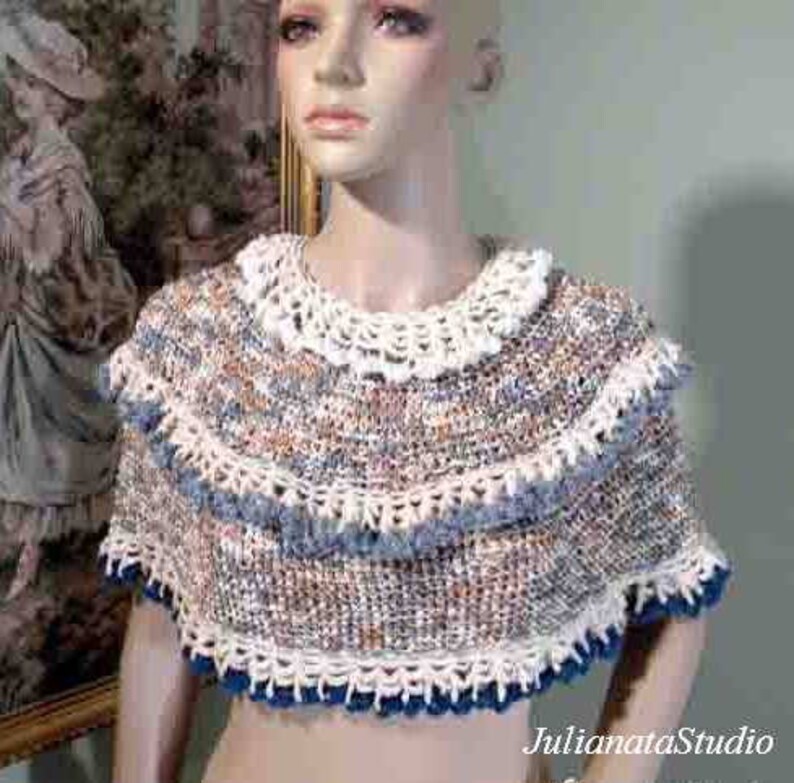Elegant /& Trendy ELEGANT PONCHOCAPLET Wearable Fiber Art As It/'s Finest Unique Italian Melange Silk Ribbon Blowout Sale