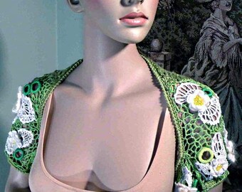 EXTRAVAGANT SHRUG/BOLERO  - Fiber Art As It's Finest, Freeform Technique, Hand Embroidered & Beaded