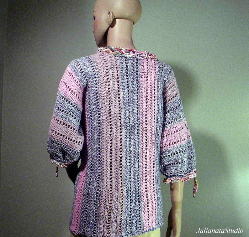 Top Quality Italian Materials ELEGANT SWEATERBLOUSE Wearable Fiber Art As It/'s Finest Blowout Sale Freeform Crochet Technique