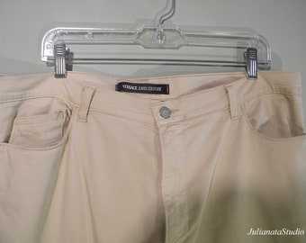 GIANNI VERSACE* JEANS - Rare Find - High End Men's Couture at its Finest, Ecru/Ivory Color, Mint Vintage Condition