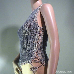 ELEGANT TANKTOP/BLOUSE Wearable Fiber Art, Feminine & Trendy, Luxury Italian Silk Ribbon image 2