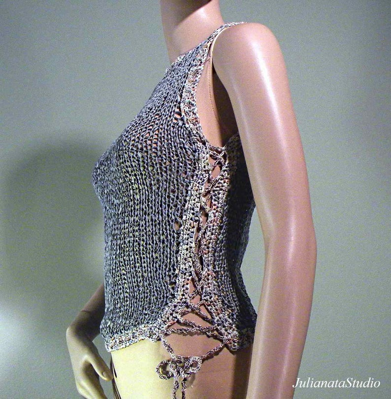 ELEGANT TANKTOP/BLOUSE Wearable Fiber Art, Feminine & Trendy, Luxury Italian Silk Ribbon image 2