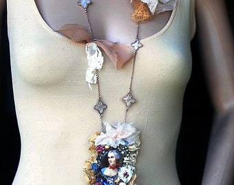 ELEGANT TIMELESS NECKLACE - Wearable Fiber/Textile Art as It's Finest, Richly Embellished