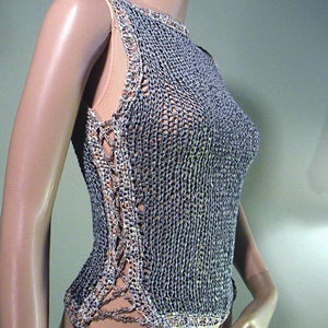 ELEGANT TANKTOP/BLOUSE Wearable Fiber Art, Feminine & Trendy, Luxury Italian Silk Ribbon image 1