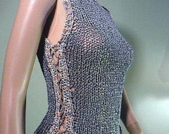 ELEGANT TANKTOP/BLOUSE - Wearable Fiber Art, Feminine & Trendy, Luxury Italian Silk Ribbon