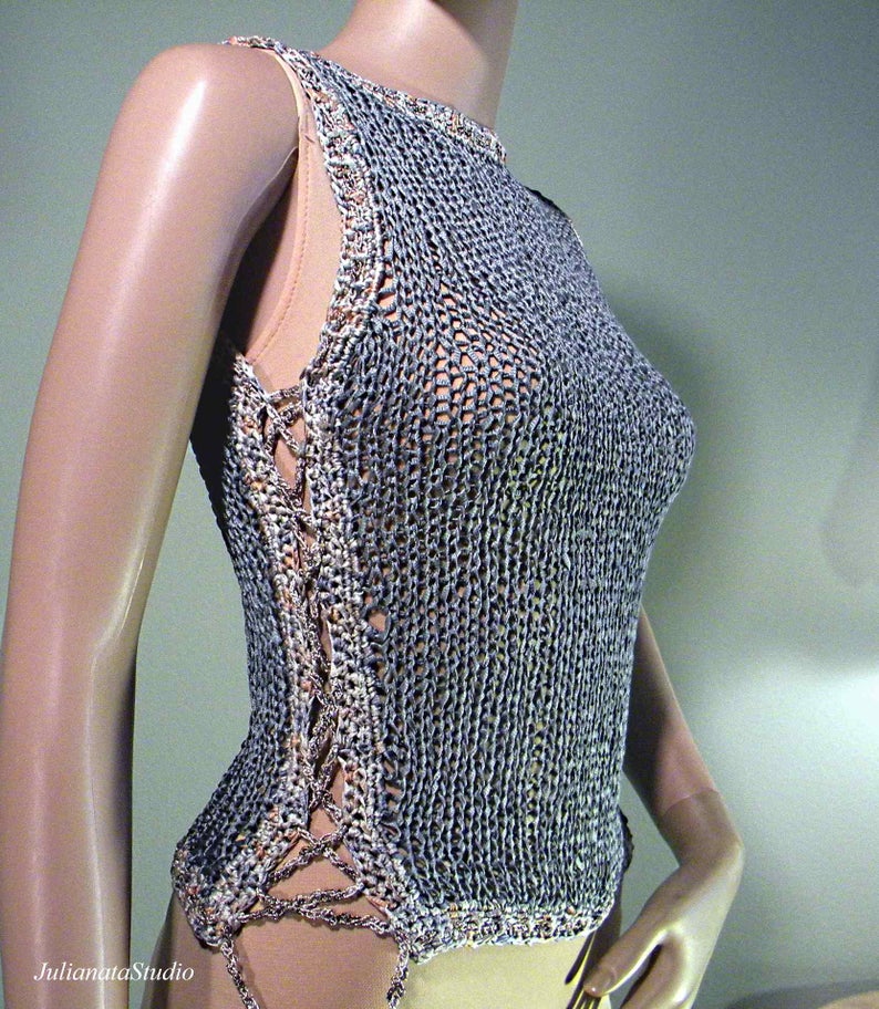 ELEGANT TANKTOP/BLOUSE Wearable Fiber Art, Feminine & Trendy, Luxury Italian Silk Ribbon image 1