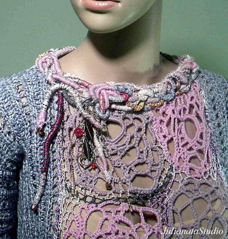 Top Quality Italian Materials ELEGANT SWEATERBLOUSE Wearable Fiber Art As It/'s Finest Blowout Sale Freeform Crochet Technique