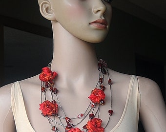 ELEGANT TIMELESS NECKLACE - Wearable Fiber/Textile Art as It's Finest, Richly Embellished