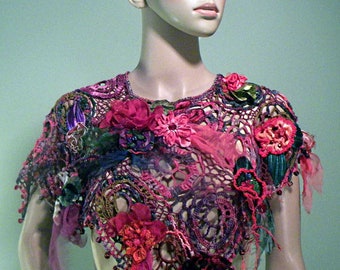 FREEFORM TECNIQUE RHAPSODY - Shoulderette/Shalette/Caplet, Fiber/Textile Art as It's Finest, Richly Embellished