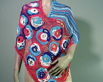 Blowout Sale - ELEGANT PONCHO/CAPLET - Fiber Art as It's Finest, Freeform Crochet Technique, Italian Quality Mercerized Cotton