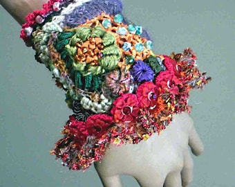 ELEGANT BRACELET/CUFF - Fiber Art Jewelry as It's Finest, Exquisitely Beaded, Hand Embroidered, Freeform Crochet Technique, Textured Crewel
