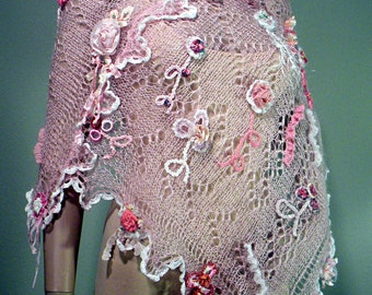 FEATHERLIGHT PONCHO/CAPLET - Wearable Fiber Art As It's Finest, Extravagant & Versatile, Orenburg Lace Wool