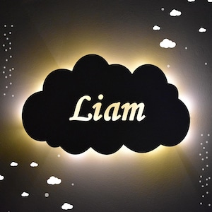 Personalized night light cloud - LED night light with name - wall lamp for children&#39;s room - name plate with soft lighting