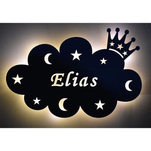 Personalizable night light cloud with crown - LED night light for children&#39;s room - wall lamp with soft lighting