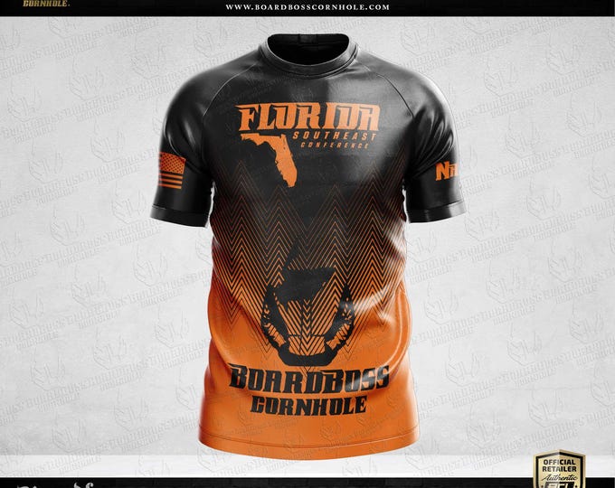 Orange and Black Custom Cornhole State Jersey Uniform Sportswear. Any State/Color/Style.