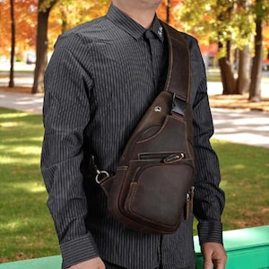 Bolsa tiracolo masculina de couro legítimo | Bolsa transversal retrô para viagens, trabalho e uso diário | Bolsa de ombro estilo carteiro vintage, presente para ele