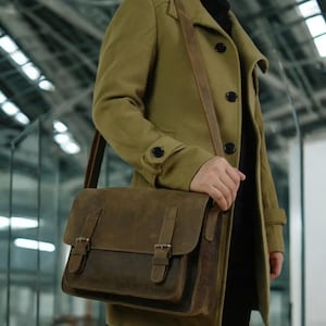 Bolso de hombro de piel auténtica para hombre, bandolera vintage para viajes, trabajo y oficina, bolso clásico tipo cartera, ideal como regalo diario.