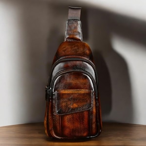 Brusttasche aus Leder für Herren | Echtleder Crossbody Sling Bag | Vintage Schulter-Rucksack für Reisen, Arbeit, Wandern & Outdoor-Abenteuer