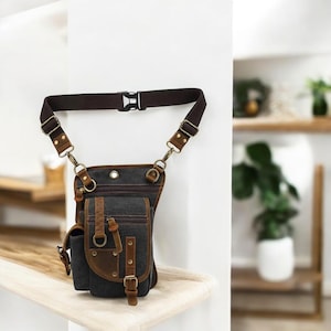 Gürteltasche aus Canvas für Herren | Outdoor Messenger Tasche | Beintasche zum Wandern, Radfahren & für den täglichen Gebrauch | Taktische Bauchtasche | dienstbare Gürteltasche