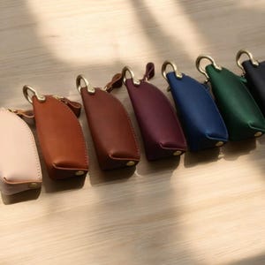 Handgemaakte PU-leren autosleutelhoes met rits | Compact sleuteletui | Smartkey-organizer | Uniseks sleutelportemonnee | Cadeau voor mannen en vrouwen