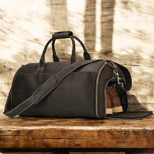 Leder Duffel Weekend Reisetasche | Herren Business Handgepäck | Vollleder Weekender mit Schuhfach | Über Nacht Turnbeutel