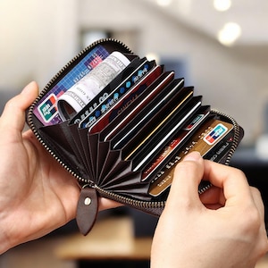 Portafoglio in pelle fatto a mano con protezione RFID - Porta carte sottile e minimalista per uomo e donna, regalo sicuro per lui, marito, fidanzato, padre o lei