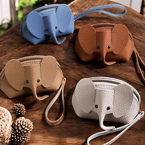 Porte-monnaie amusant en cuir PU | Jolie pochette éléphant avec fermeture éclair | Petit porte-monnaie pour femme et enfant | Idée cadeau mini portefeuille animal