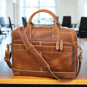 Porte-documents en cuir véritable pour hommes | Sac à bandoulière rétro pour ordinateur portable | Sac messager vintage pour le travail, le bureau, les voyages d'affaires, les cadeaux et plus encore