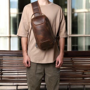 Bolso bandolera de piel para hombre / Bolso bandolera retro de piel auténtica / Mochila bandolera de gran capacidad para viajes, trabajo y uso diario