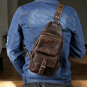 Sac à bandoulière en cuir véritable pour homme | Sac à bandoulière décontracté de grande capacité | Sac à dos vintage à bandoulière pour le voyage, le travail, les affaires et un usage quotidien