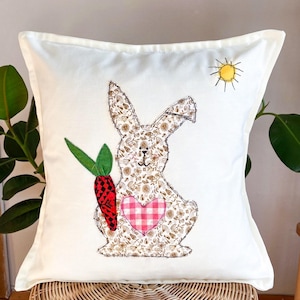 Handmade Embroidered Bunny Linen Pillow Cover: Cottagecore Easter Decor