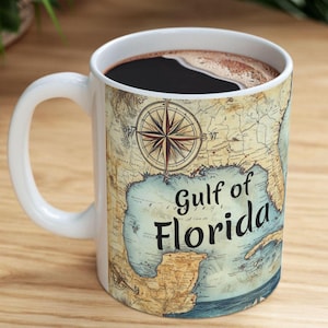 Mug carte marine pour plaisanciers, cadeau pour pêcheurs dans le golfe d'Amérique, tasse côtière, grand-père, art vintage océanique, anniversaire, cadeau en céramique pour moins de 30 ans