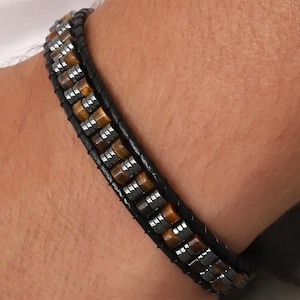 Tiger Eye Hematite Bracelet - Men&#39;s Natural Stone Bracelet - Adjustable Protection Jewelry - Spiritual Bracelet