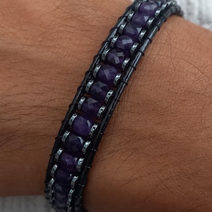 Men&#39;s Amethyst & Hematite Bracelet: Handmade Healing Gemstone Jewelry