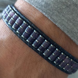 Amethyst Hematite Bracelet for Men – Natural Stone Jewelry – Handmade Energy Bracelet – Minimalist Purple Crystal